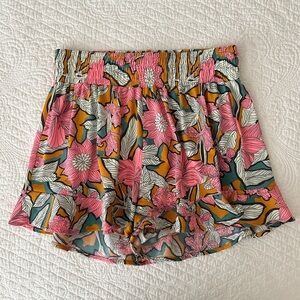 Maaji Floral Print Ruffle Hem Shorts Surf Swim Pink Orange Size Large